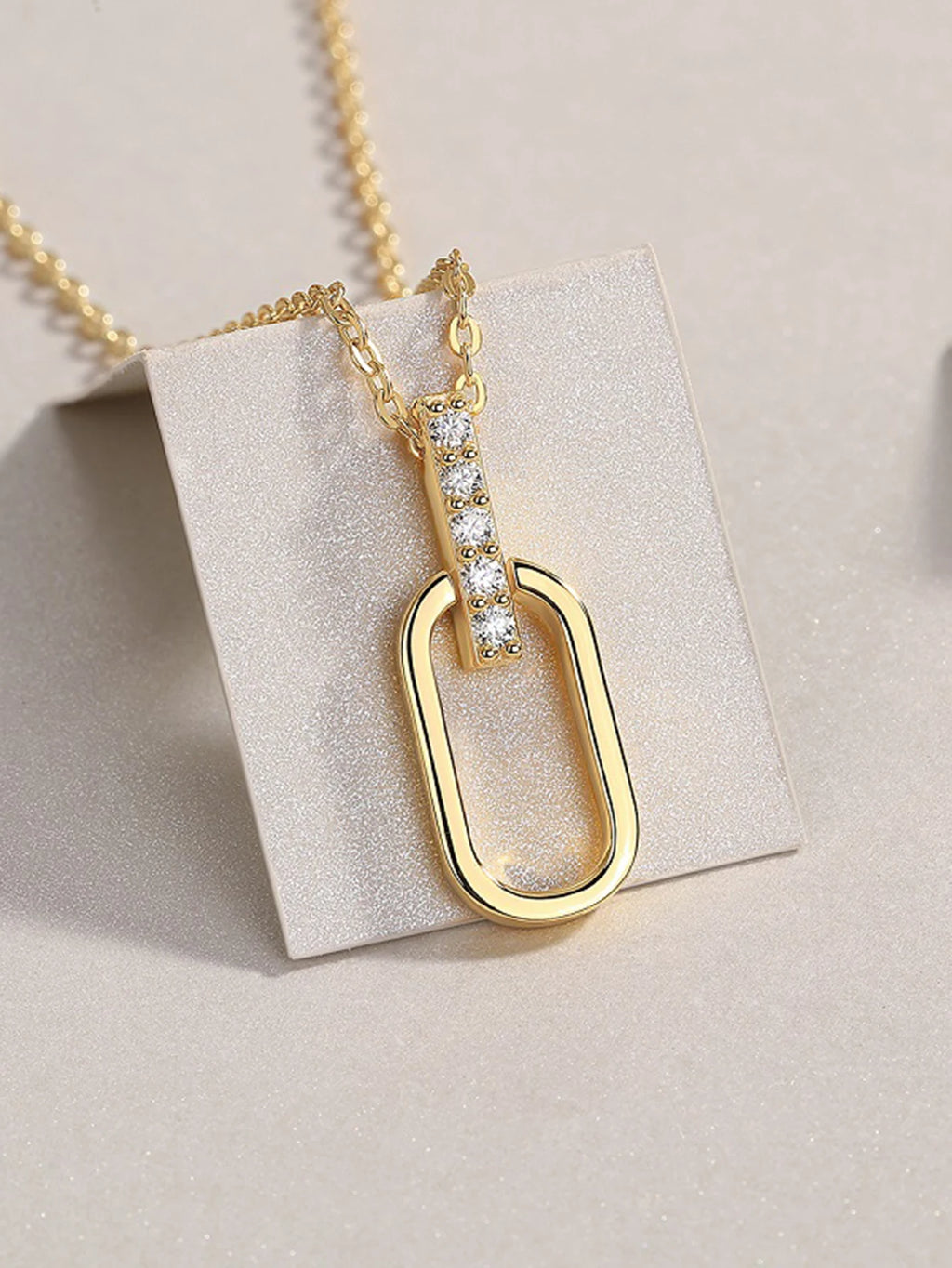 JIUZUAN Geometric Pendant Necklace 925 Silver 18K Gold Plated Stylish Jewelry for Women Gift Comes with GRA Certificate