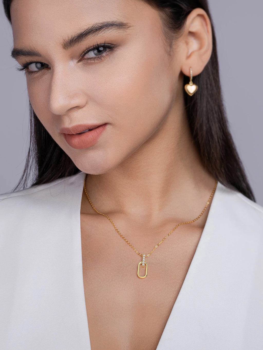 JIUZUAN Geometric Pendant Necklace 925 Silver 18K Gold Plated Stylish Jewelry for Women Gift Comes with GRA Certificate