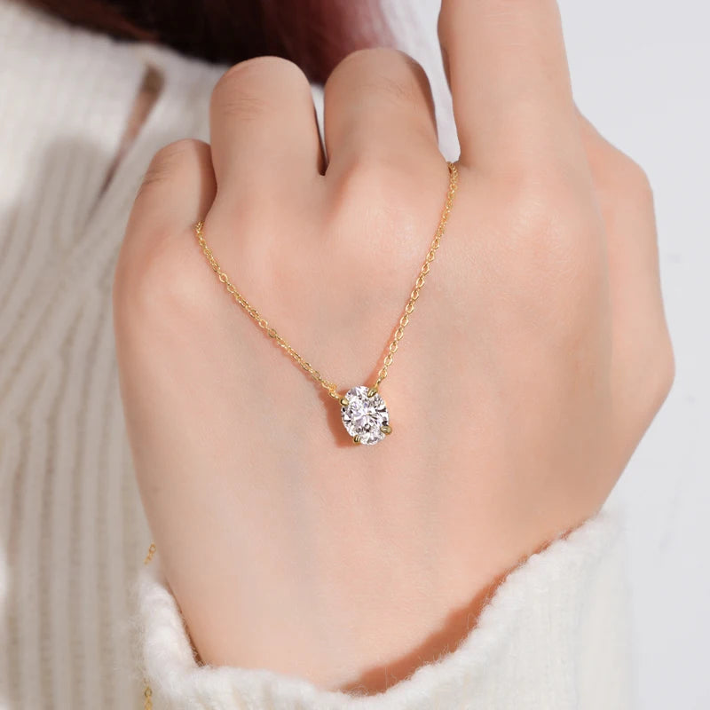 OXTAO D VVS1 2.0 CT Oval Cut Moissanite Necklace Solitaire Pandent with Certified S925 Silver Classic Necklaces Wedding Jewelry