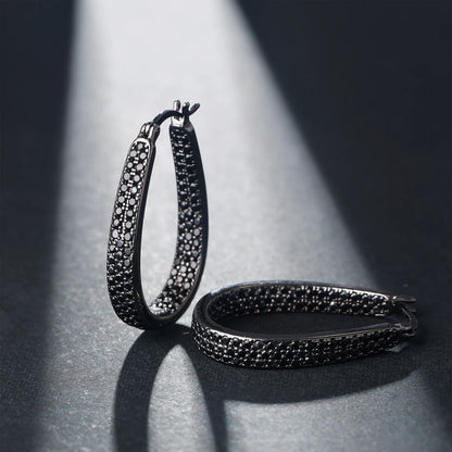 925 Silver, Pure Black Zirconia Earrings, Women's Earrings, Men's Earrings, Set with Synthetic Zirconia, Simple and Plain Hundre
