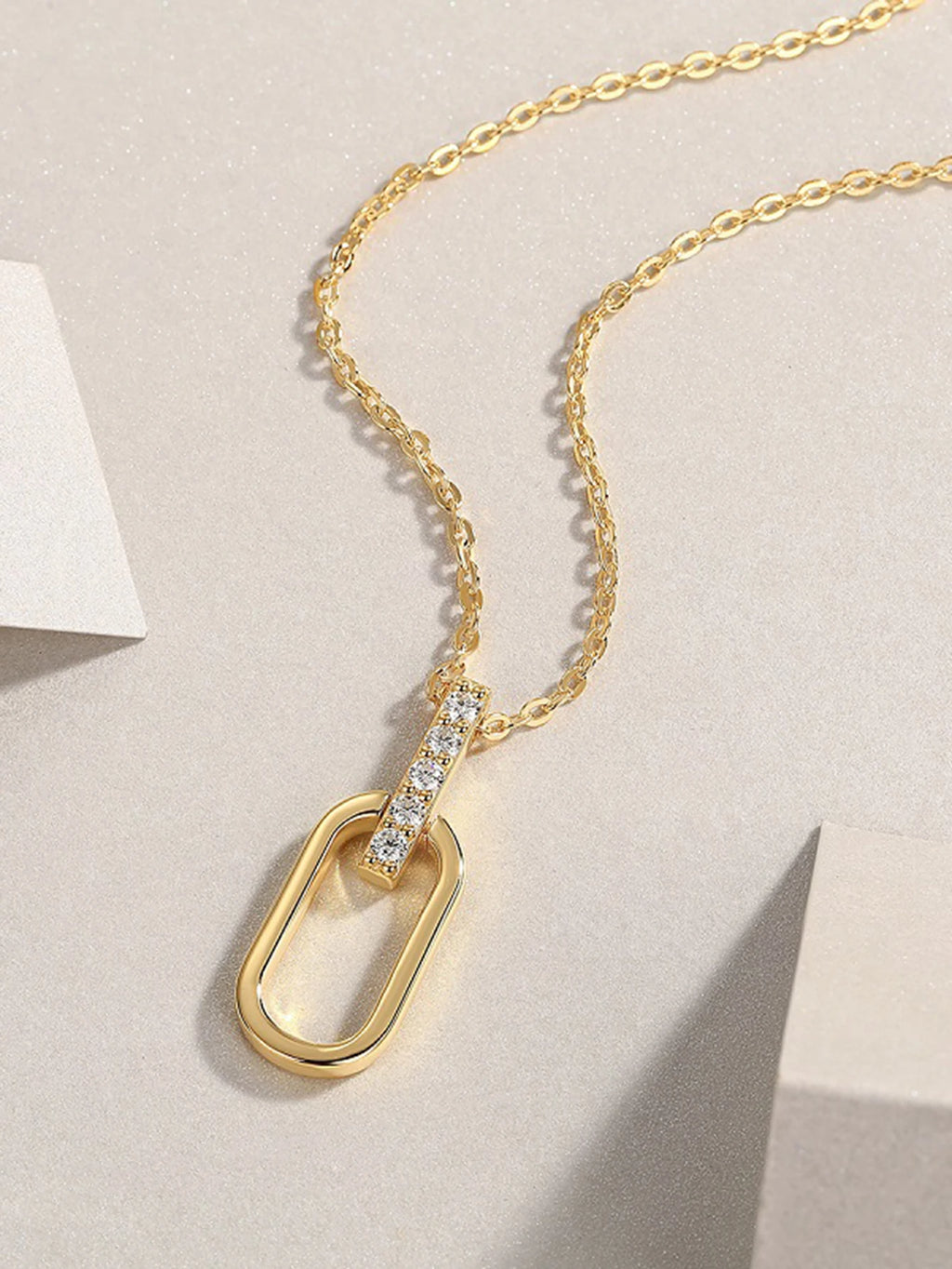 JIUZUAN Geometric Pendant Necklace 925 Silver 18K Gold Plated Stylish Jewelry for Women Gift Comes with GRA Certificate