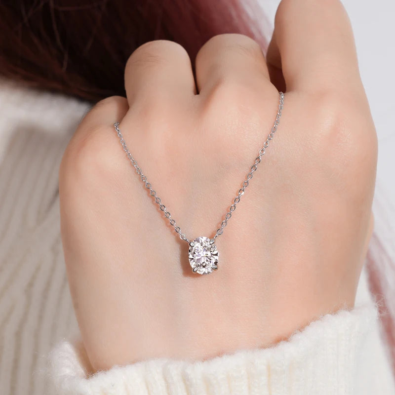 OXTAO D VVS1 2.0 CT Oval Cut Moissanite Necklace Solitaire Pandent with Certified S925 Silver Classic Necklaces Wedding Jewelry