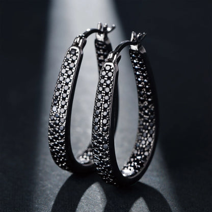 925 Silver, Pure Black Zirconia Earrings, Women's Earrings, Men's Earrings, Set with Synthetic Zirconia, Simple and Plain Hundre