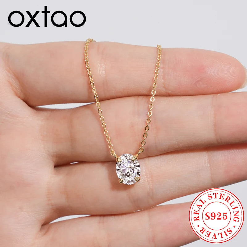 OXTAO D VVS1 2.0 CT Oval Cut Moissanite Necklace Solitaire Pandent with Certified S925 Silver Classic Necklaces Wedding Jewelry