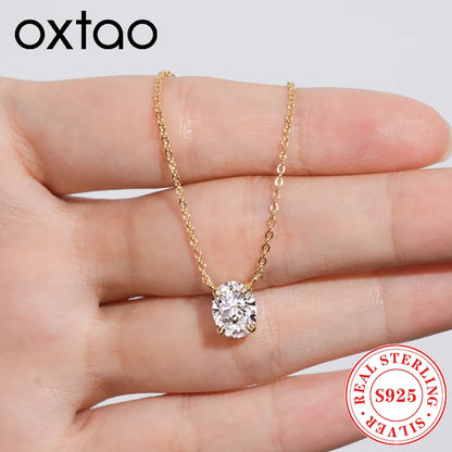 OXTAO D VVS1 2.0 CT Oval Cut Moissanite Necklace Solitaire Pandent with Certified S925 Silver Classic Necklaces Wedding Jewelry