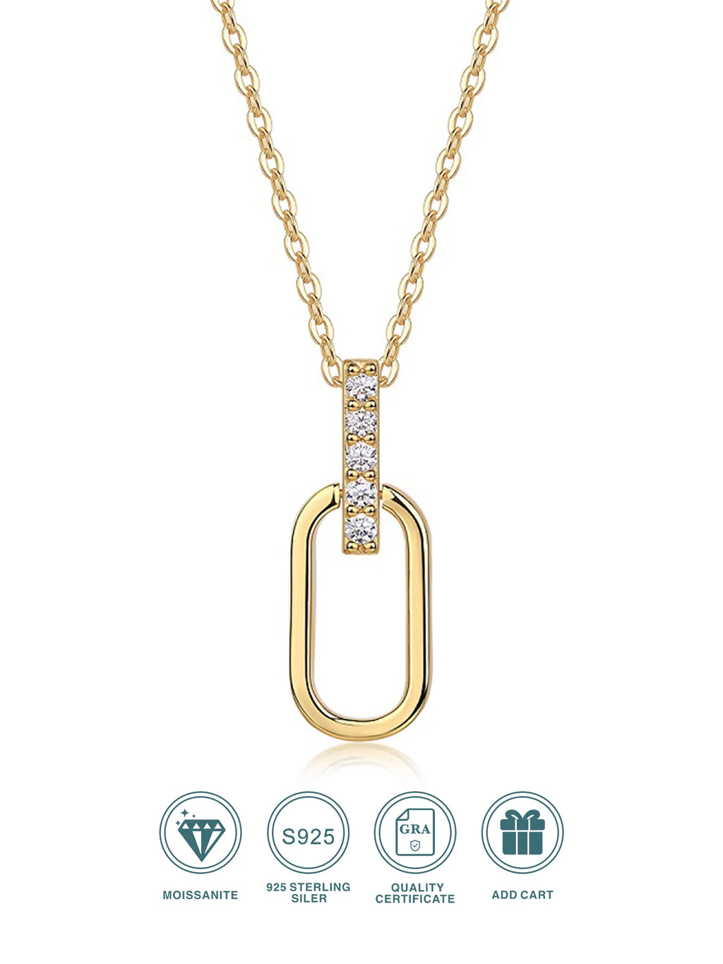 JIUZUAN Geometric Pendant Necklace 925 Silver 18K Gold Plated Stylish Jewelry for Women Gift Comes with GRA Certificate