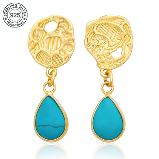 925 Silver, Teardrop Turquoise Earrings, Women's Earrings with Teardrop Turquoise, For Girls, Fashion, Luxury, Daily Wear, Datin